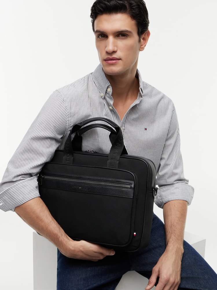 Bolsa Transversal para Laptop com Logo e Texturas Mistas