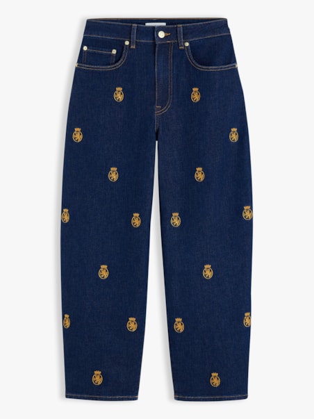 Calça Jeans Barrel com Cintura Média e Bordado