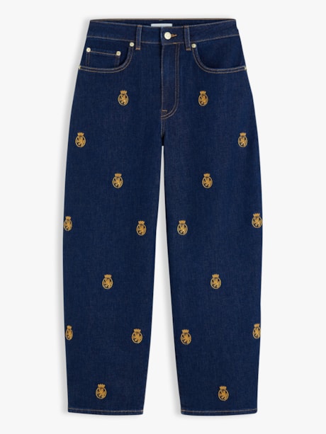 Calça Jeans Barrel com Cintura Média e Bordado