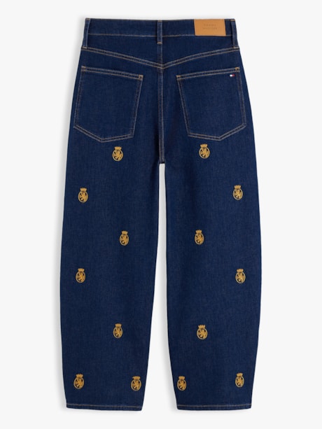 Calça Jeans Barrel com Cintura Média e Bordado