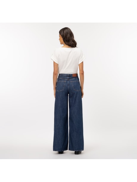 Calça Jeans de Cintura Alta e Perna Larga