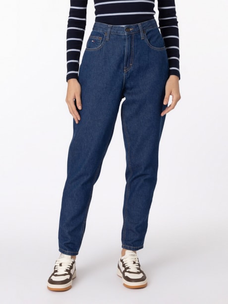 Calça Jeans Mom Cintura Alta Corte Afunilado