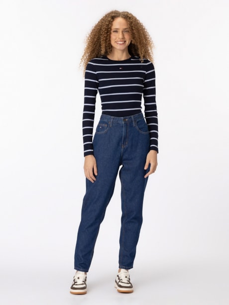 Calça Jeans Mom Cintura Alta Corte Afunilado