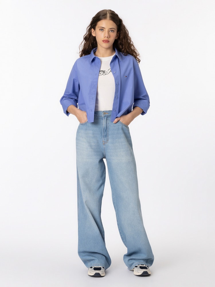 Camisa Cropped em Popeline Relaxed