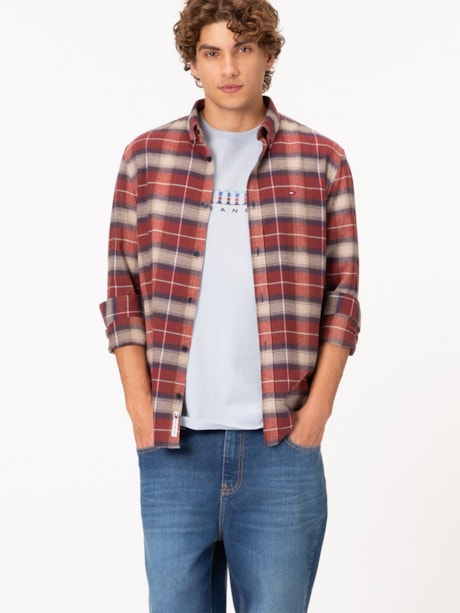 Camisa de flanela xadrez de corte regular