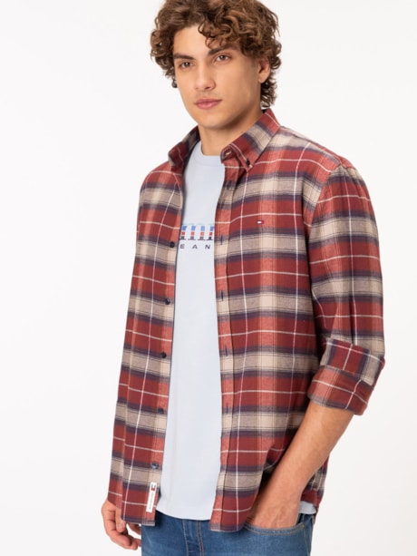 Camisa de flanela xadrez de corte regular