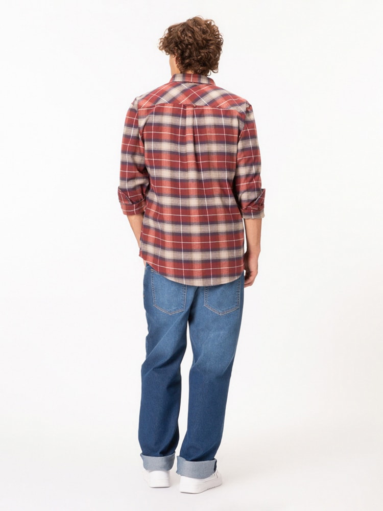 Camisa de flanela xadrez de corte regular