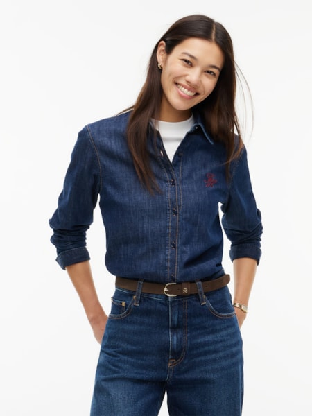 Camisa Jeans Relaxed Fit com Bordado de Logo