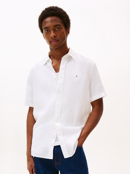 Camisa Manga Curta em Linho Washed Regular Fit