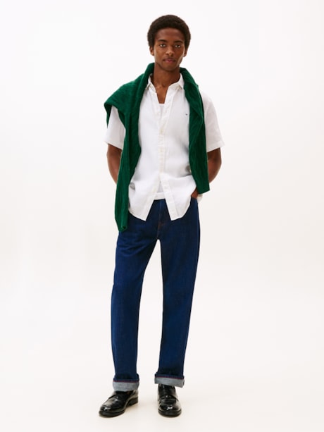 Camisa Manga Curta em Linho Washed Regular Fit