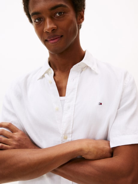 Camisa Manga Curta em Linho Washed Regular Fit