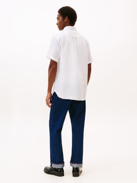 Camisa Manga Curta em Linho Washed Regular Fit
