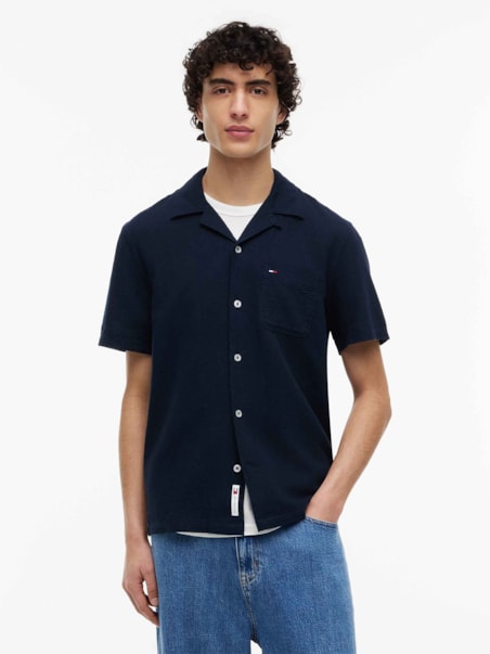 Camisa Manga Curta em Mix de Linho Regular Fit