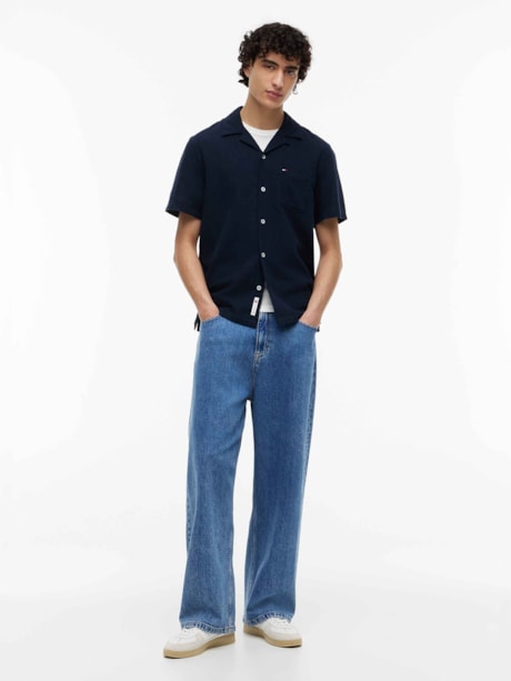 Camisa Manga Curta em Mix de Linho Regular Fit