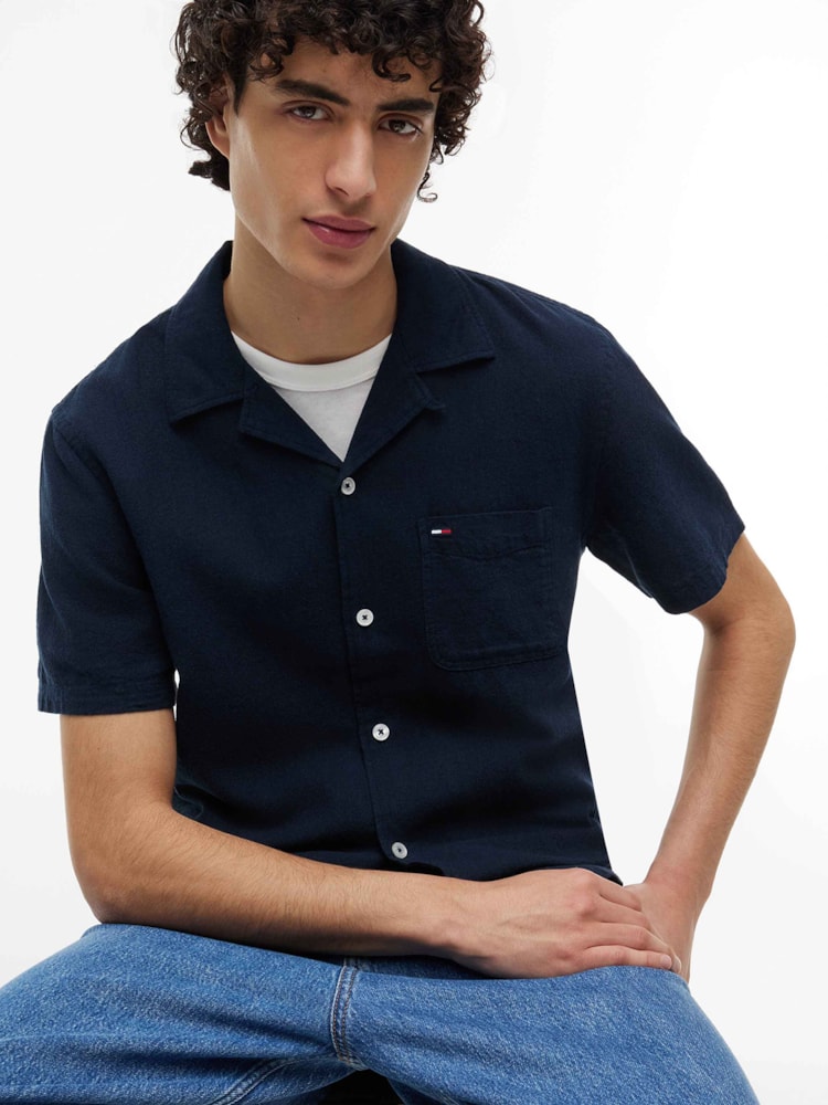 Camisa Manga Curta em Mix de Linho Regular Fit