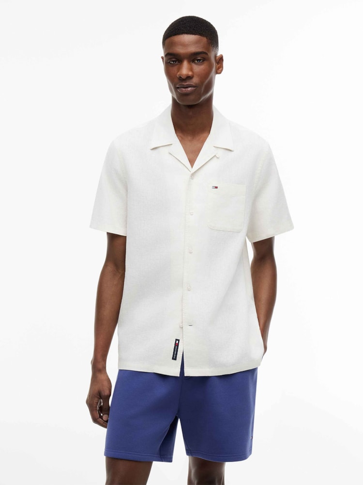 Camisa Manga Curta em Mix de Linho Regular Fit