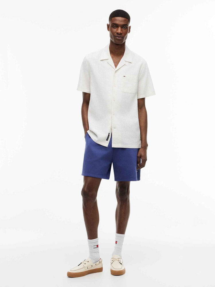 Camisa Manga Curta em Mix de Linho Regular Fit