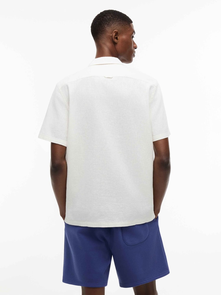 Camisa Manga Curta em Mix de Linho Regular Fit