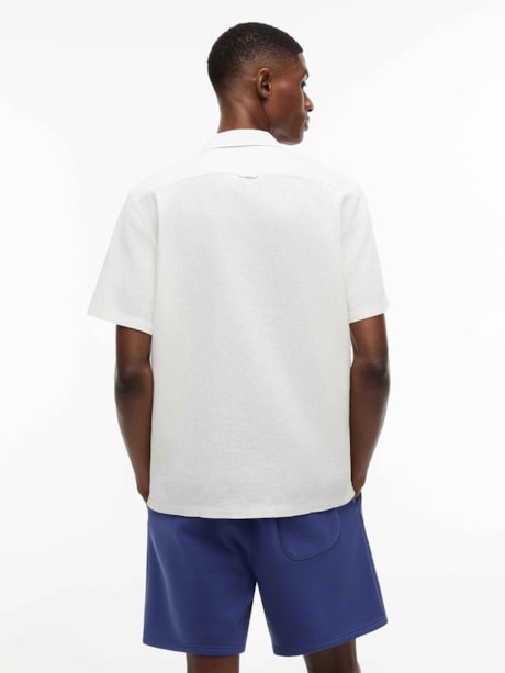 Camisa Manga Curta em Mix de Linho Regular Fit
