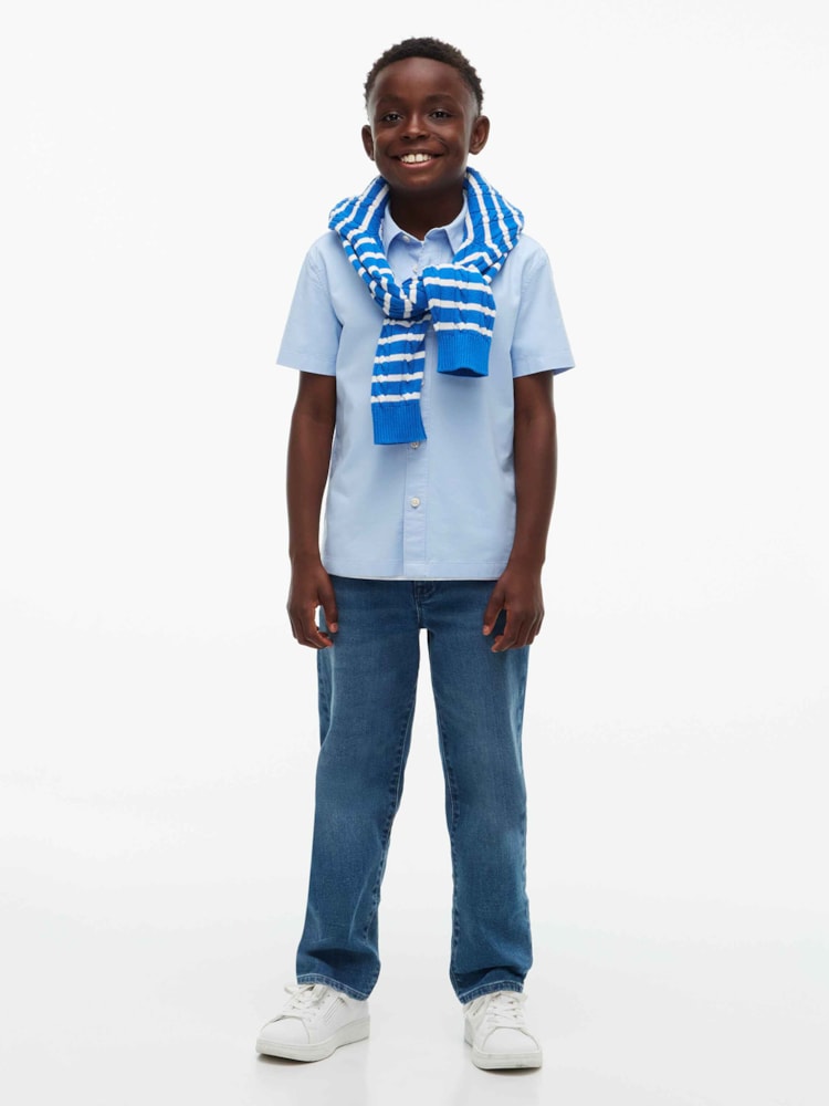 Camisa Oxford de Manga Curta Essential com Bordado de Bandeira