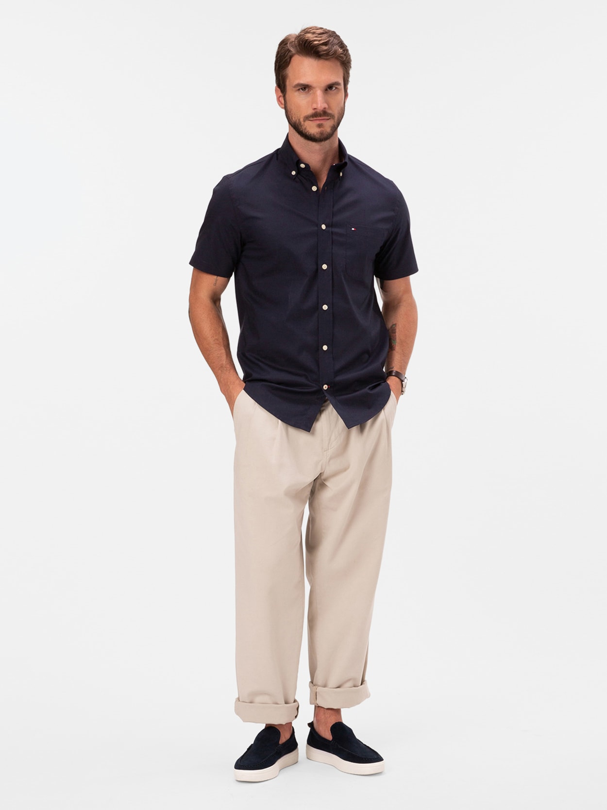 Camisa Oxford Manga Curta