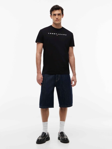 Camiseta de Gola Redonda com Bordado do Logo da Linear