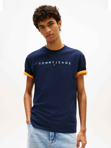 Camiseta de Gola Redonda com Bordado do Logo da Linear