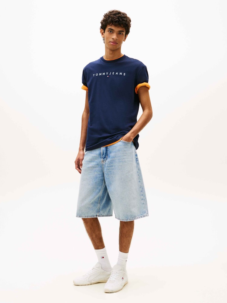 Camiseta de Gola Redonda com Bordado do Logo da Linear