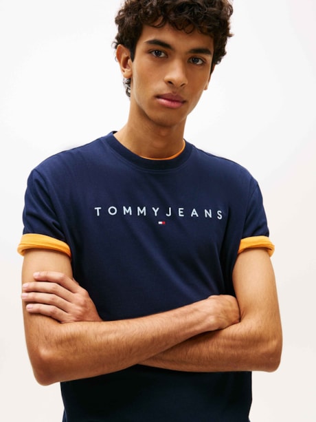 Camiseta de Gola Redonda com Bordado do Logo da Linear