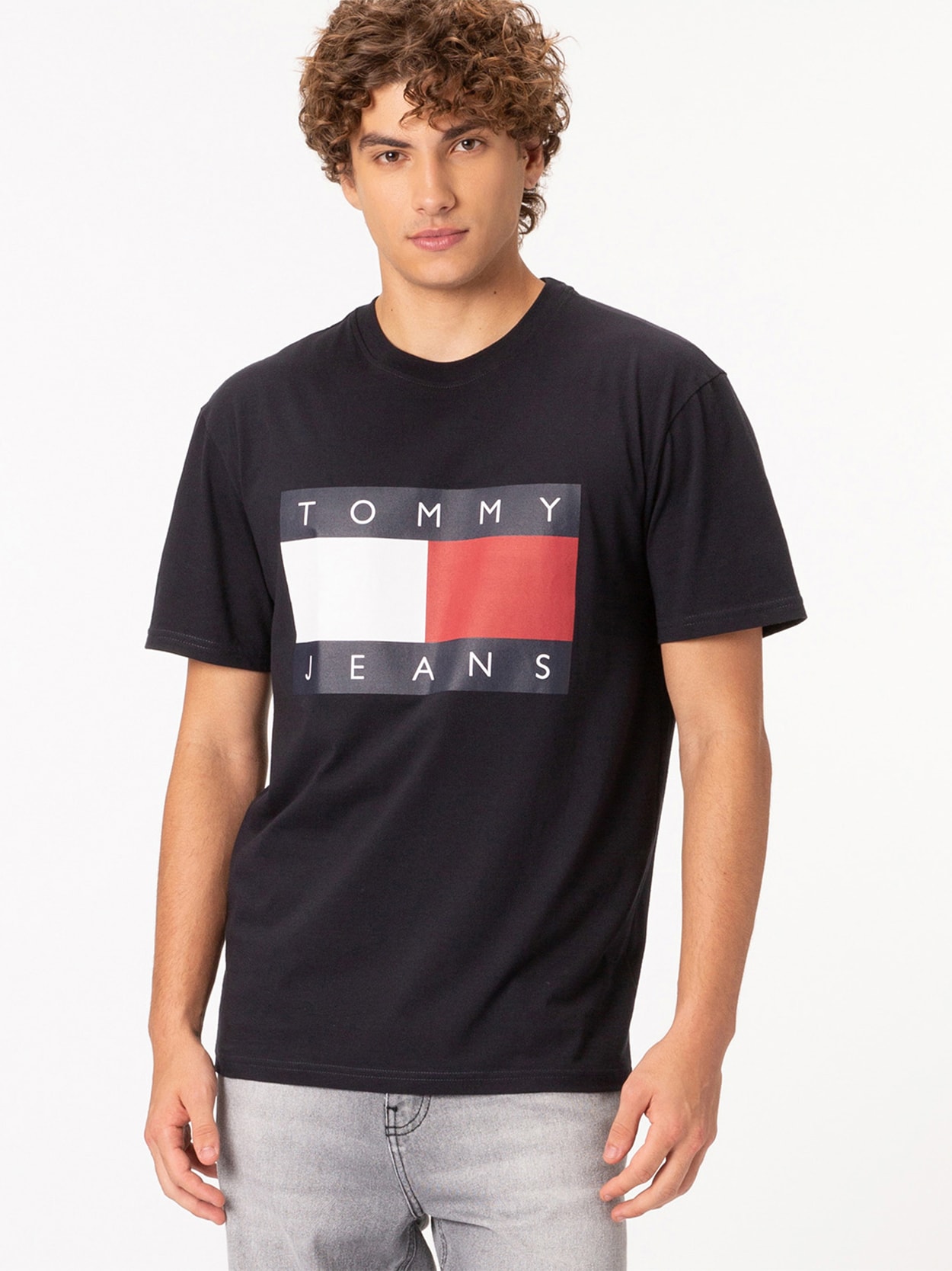 Camiseta de gola redonda com emblema da bandeira