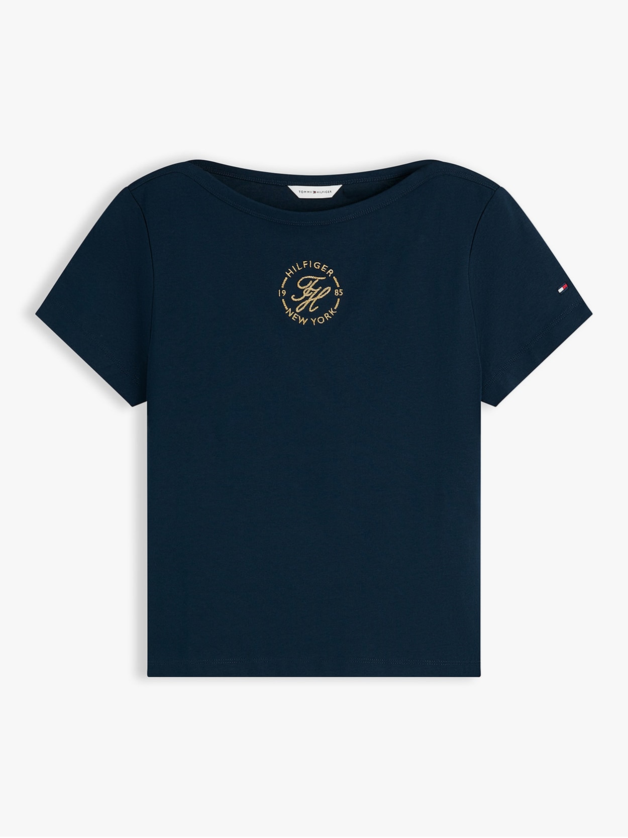 Camiseta Gola Canoa e Logo em Lurex