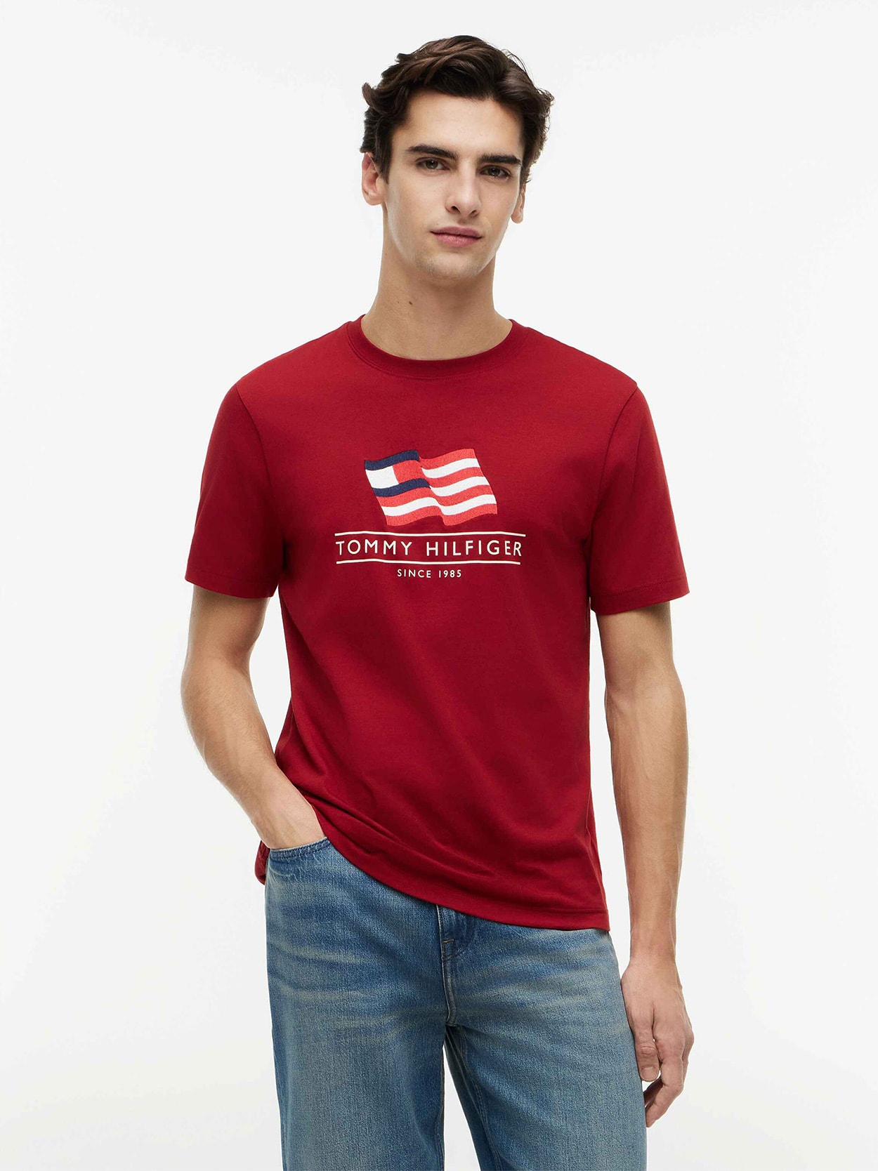Camiseta Jersey com Estampa de Bandeira Ondulada