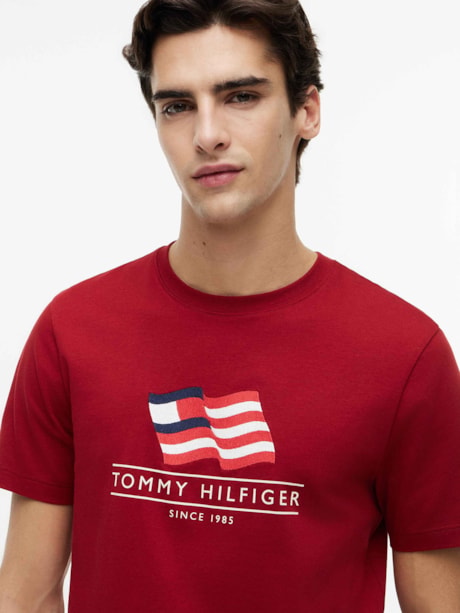 Camiseta Jersey com Estampa de Bandeira Ondulada