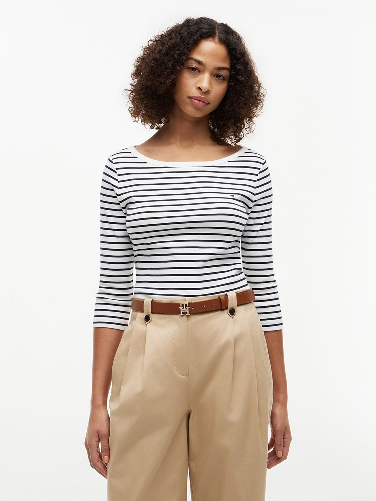Camiseta Manga três-quartos Gola Canoa Slim