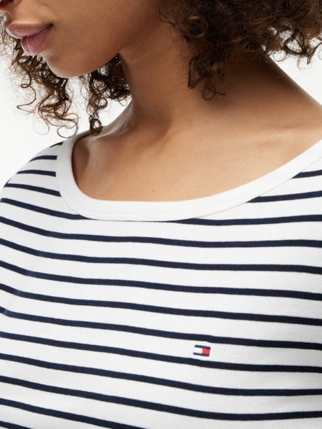 Camiseta Manga três-quartos Gola Canoa Slim