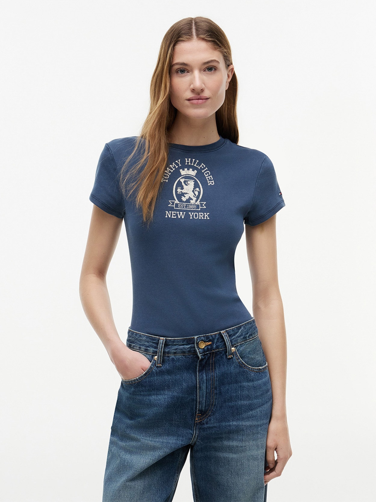 Camiseta Slim com Crest Lavado