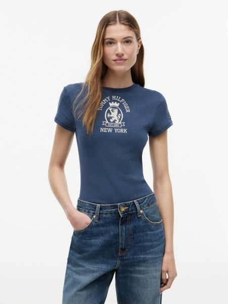 Camiseta Slim com Crest Lavado