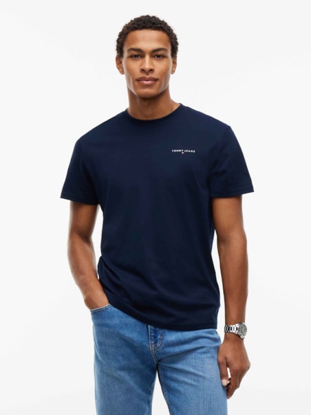 Camiseta Slim com Gola Redonda e Logo Linear
