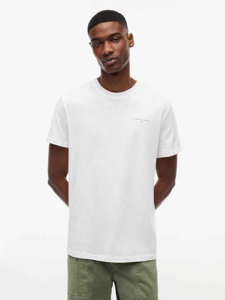 Camiseta Slim com Gola Redonda e Logo Linear