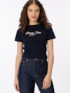 Camiseta Slim de ribana com Logo cursivo 