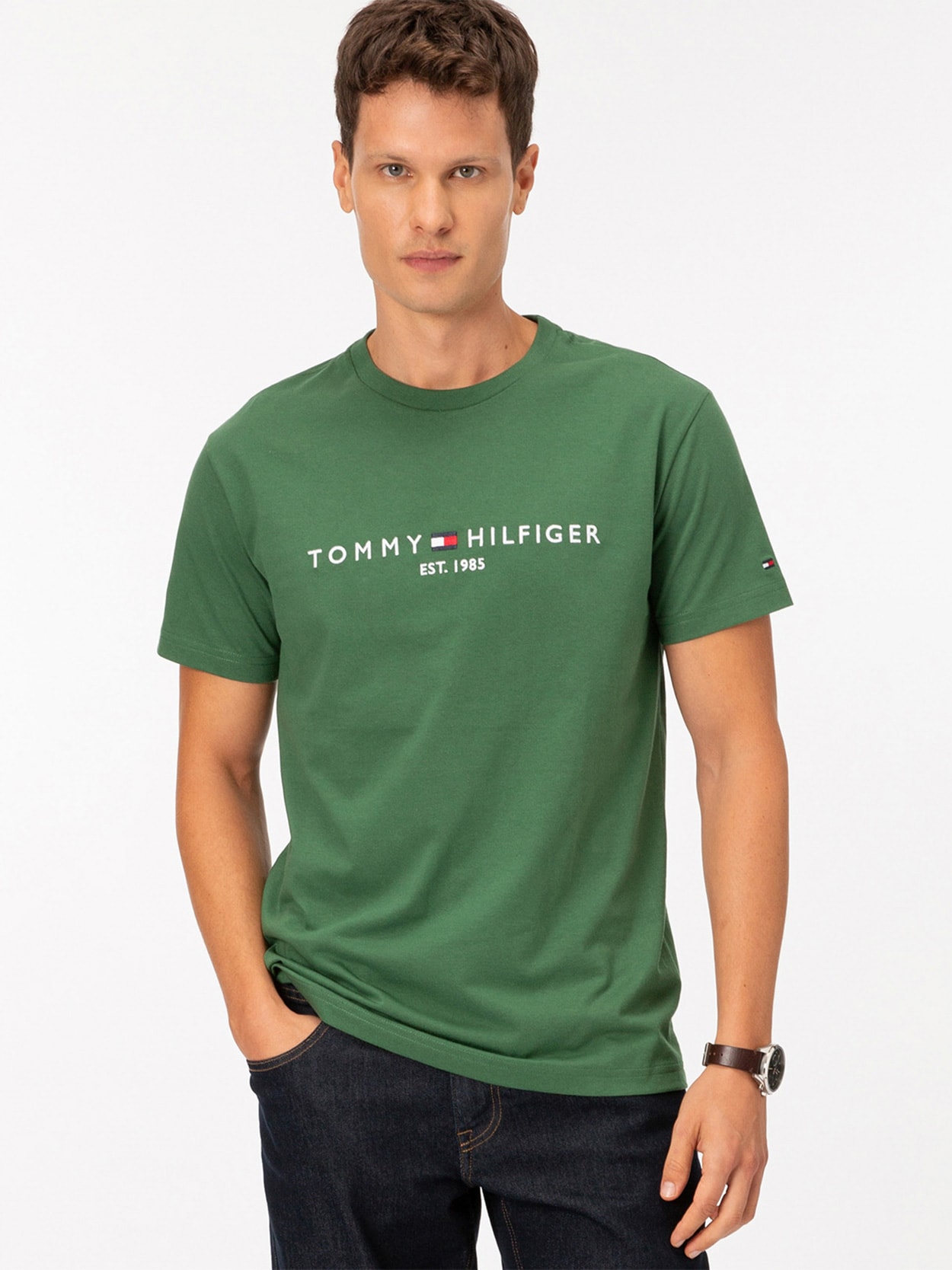 Camiseta Slim Jersey com Bordado de Logotipo
