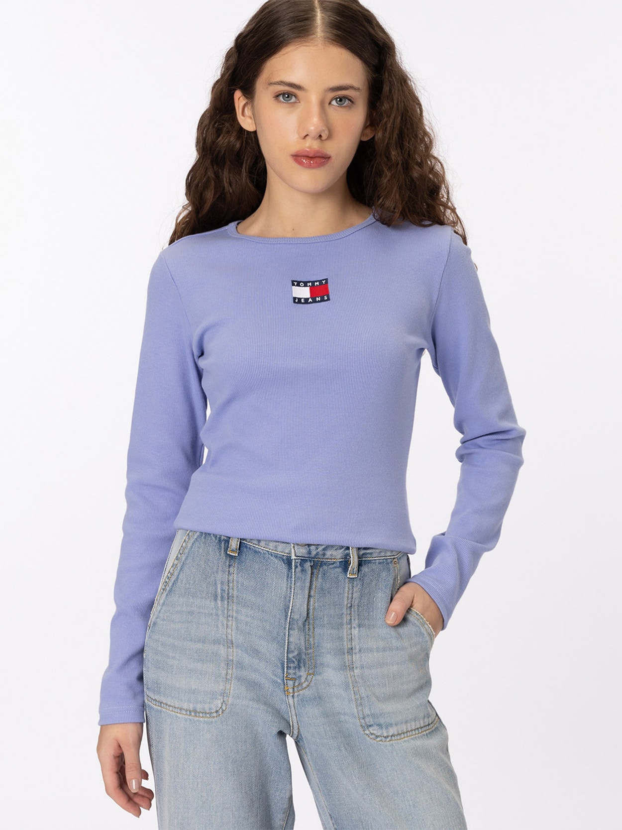 Camiseta Tommy Badge Slim de Manga Longa