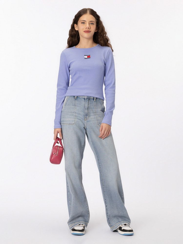 Camiseta Tommy Badge Slim de Manga Longa