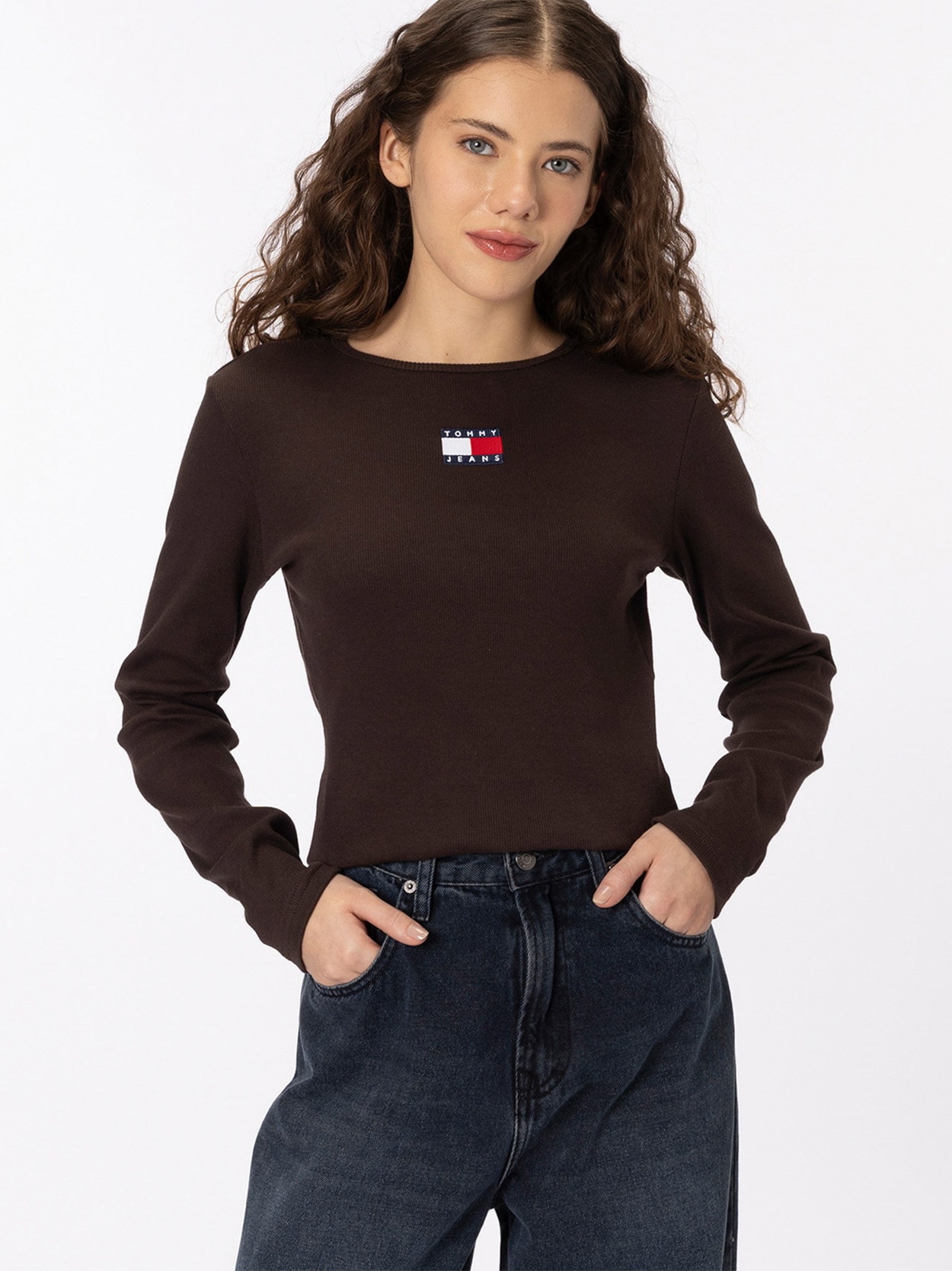 Camiseta Tommy Badge Slim de Manga Longa