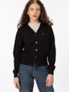 Cardigan com Fehamento de Botão e Logo Bordado