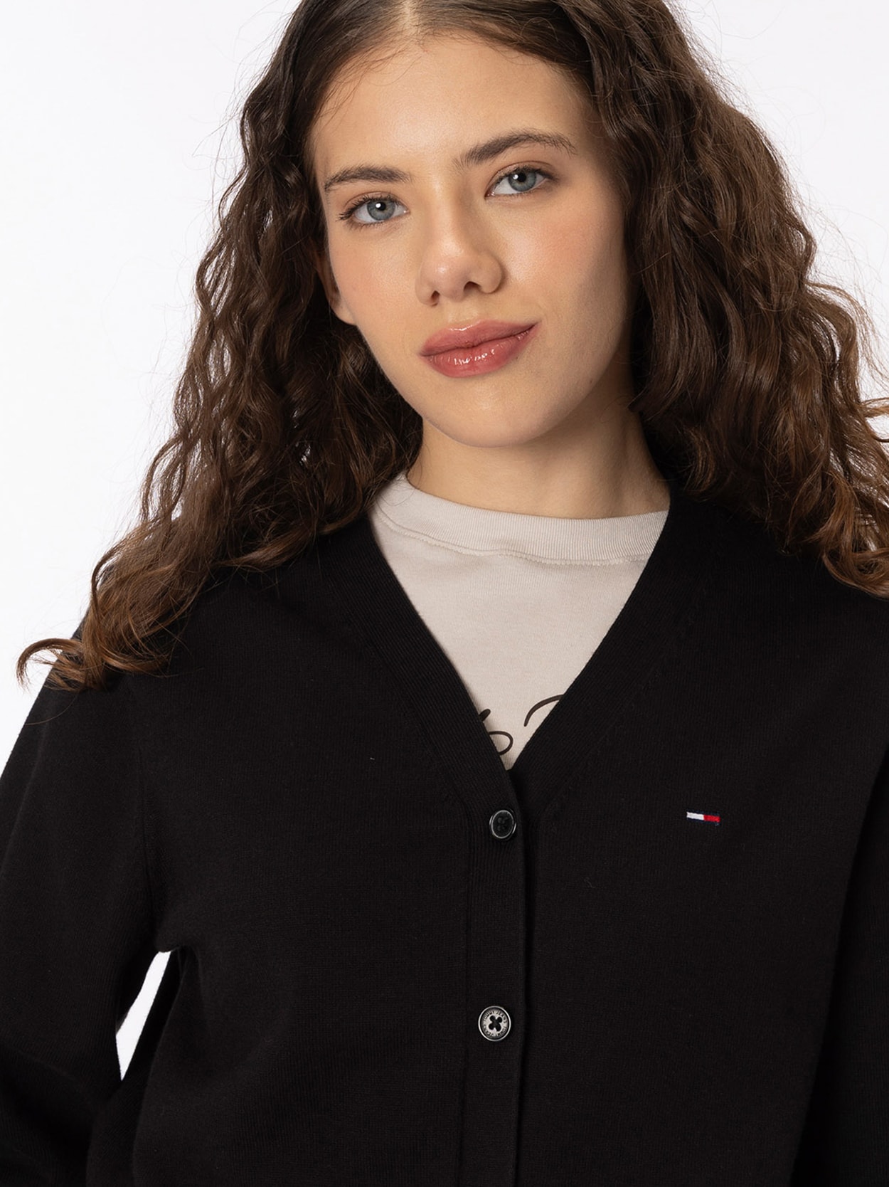 Cardigan com Fehamento de Botão e Logo Bordado