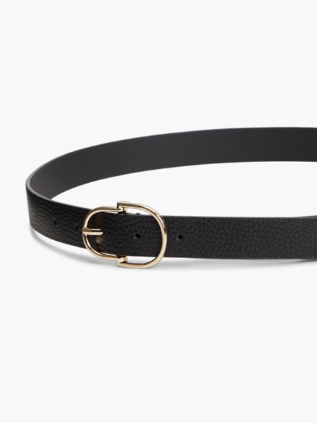 Cinto de Couro Pebble Grain com Fivela Dupla