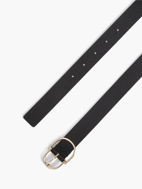 Cinto de Couro Pebble Grain com Fivela Dupla