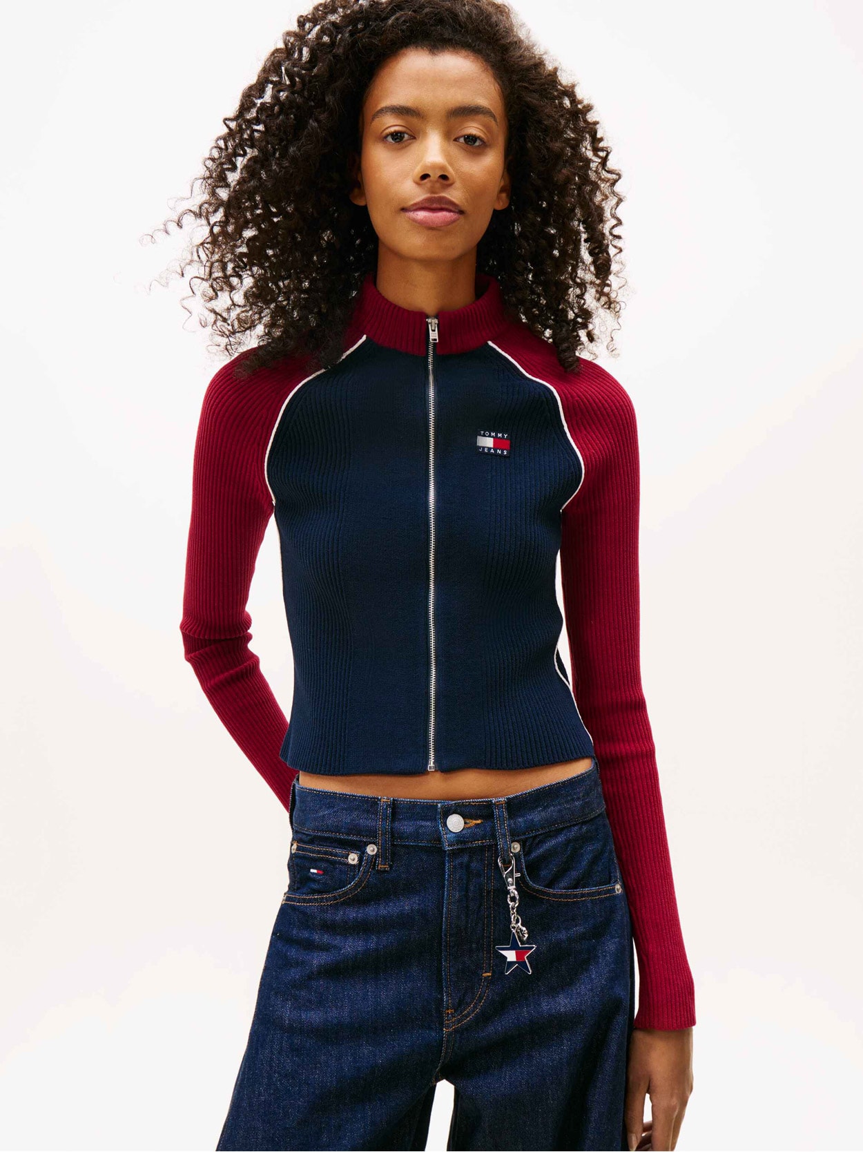Jaqueta Colorblock de Tricot Canelado com Manga Raglan