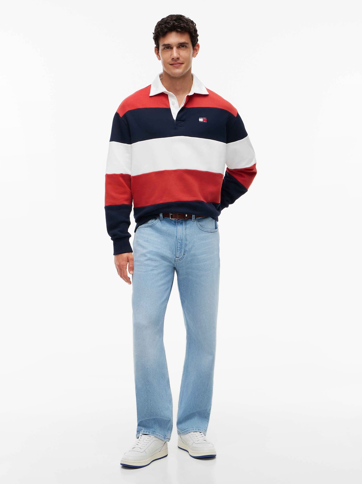 Moletom Polo Rugby Relaxed Tommy Badge Stripe